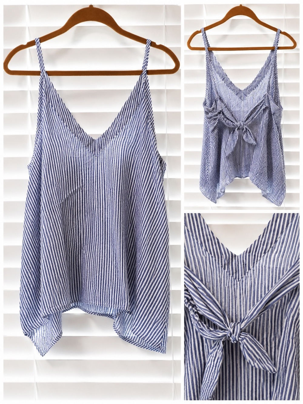 Lulu's Blue and White Striped V-Neck Tie-Back Cami